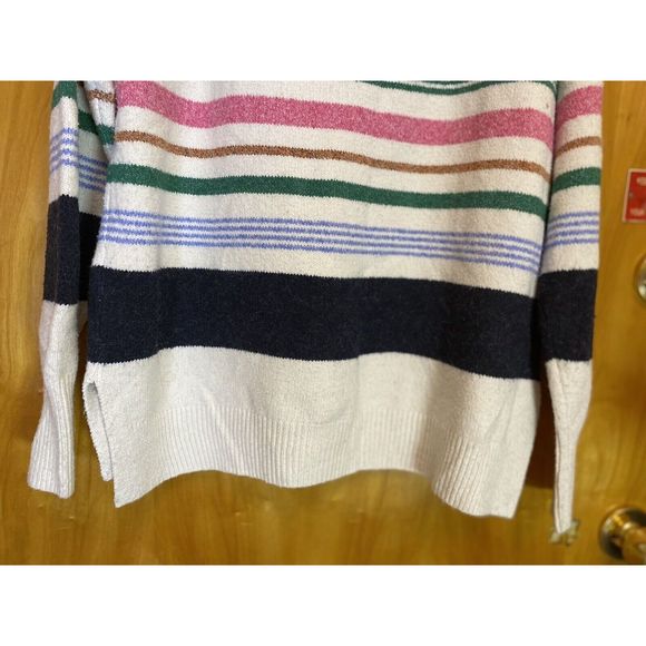CASLON  Crewneck Sweater in White/ Blue/ Green/ Pink  Evie Stripe Large - Picture 8 of 11